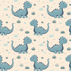 Childrens cute animals pattern. Funny dino illustration. Vector background