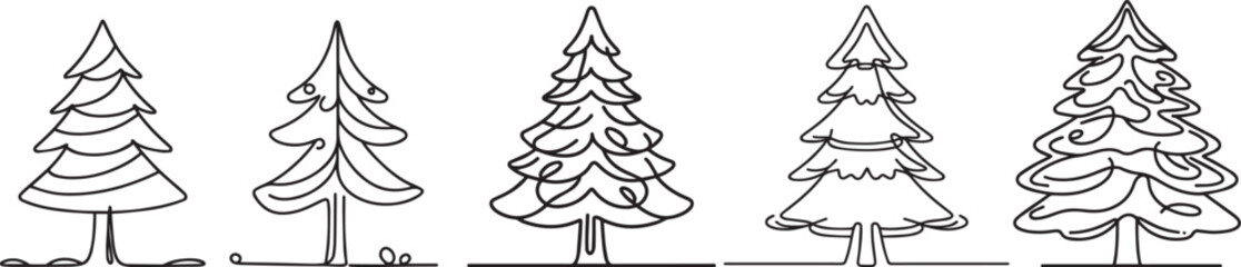 collection of line art pine tree drawings