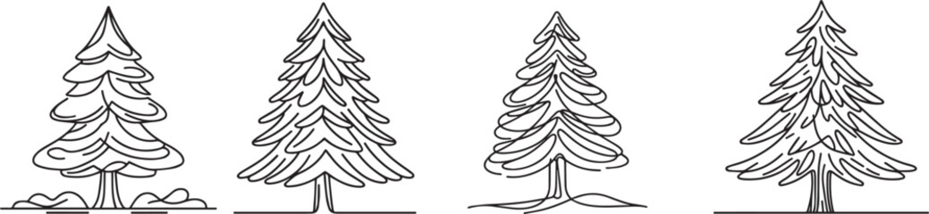 pine tree sketches in line art style