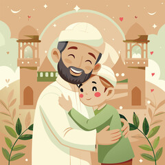 Happy Eid Al Adha Mubarak celebration banner with moon and cow goat paper cut effect on blue night color background. Eid Al Adha Mubarak Muslim celebration day