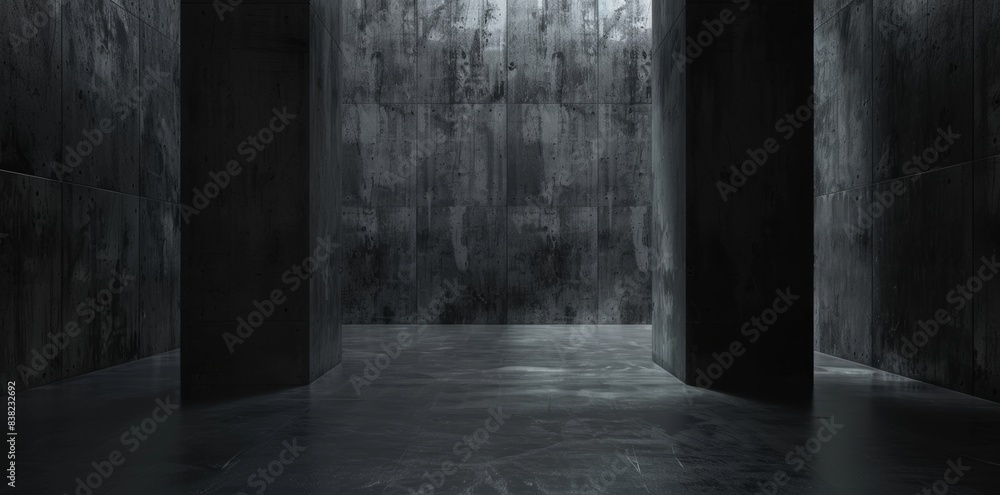 Wall mural concrete basement subfloor hall with daylight 3d render