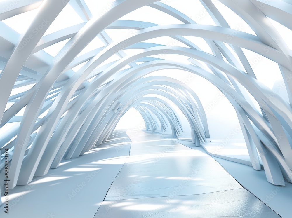 Poster 3d rendering of an abstract white twisted tunnel.