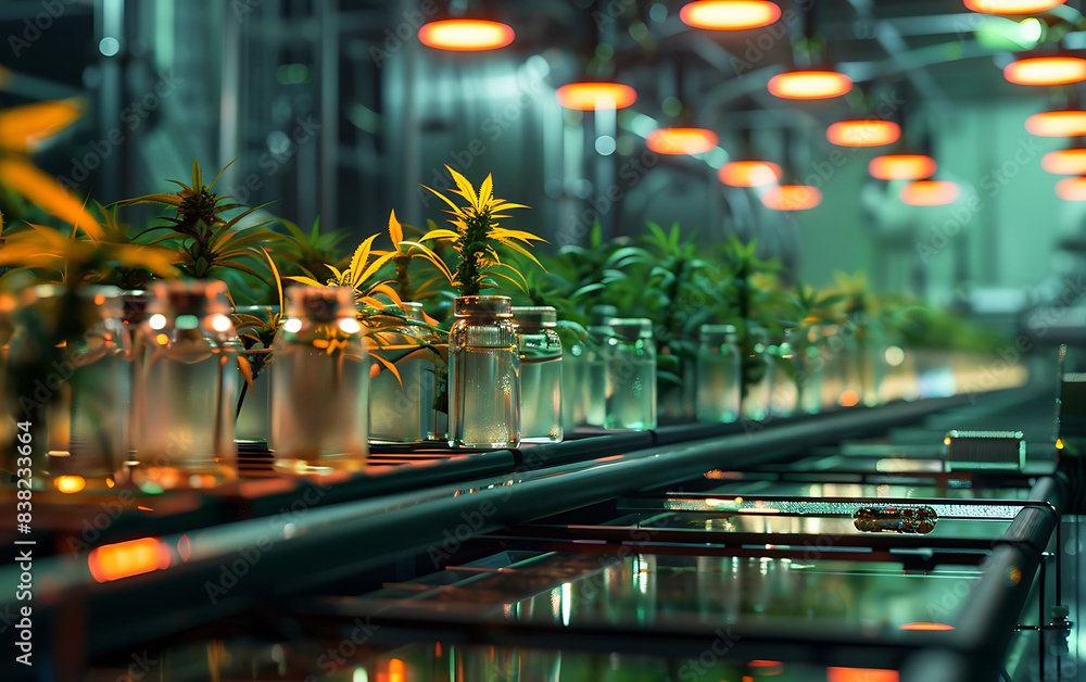 Poster realistic photo focusing on the automated system for extracting cannabinoids from cannabis plants