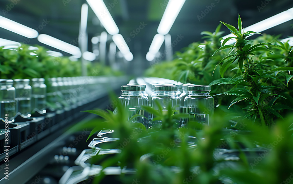 Poster realistic photo focusing on the automated system for extracting cannabinoids from cannabis plants