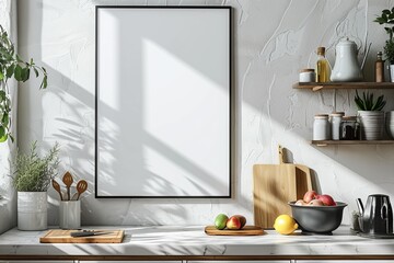 Poster mockup in scandinavian kitchen interior created with generative ai