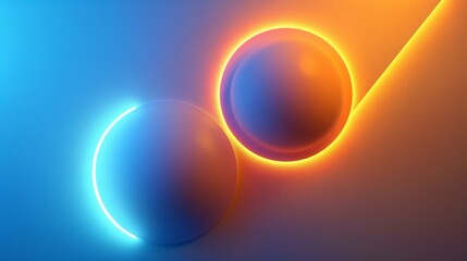 An abstract geometric background lit with a blue orange neon light. Glowing wavy lines. A futuristic minimal wallpaper.