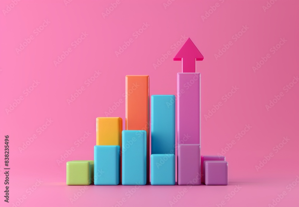 Poster graph illustration of 3d finance chart for business website growth development. growth target planni
