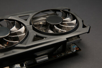 One graphics card on black background, closeup