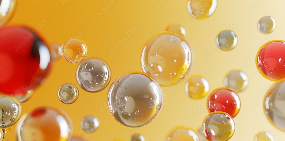 Poster floating spheres in different sizes 3d render design