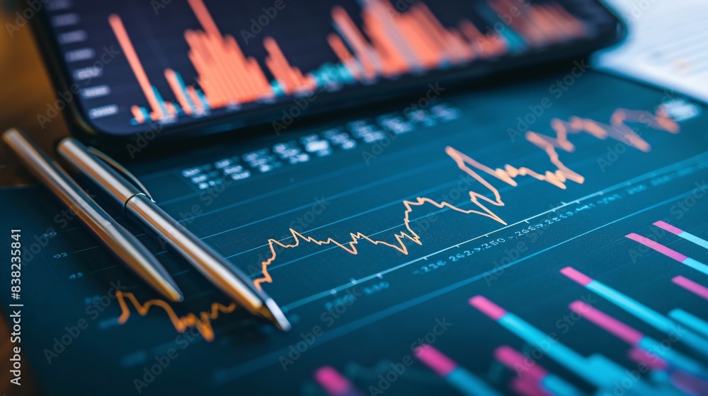 Poster an image of a detailed stock market analysis report with charts and performance metrics