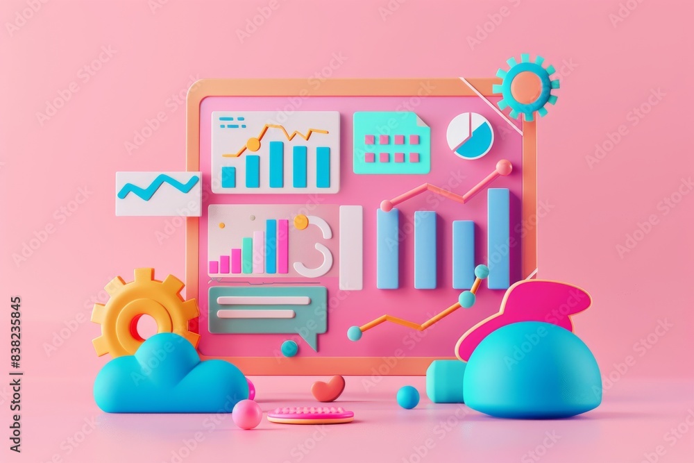 Poster online marketing concept of seo or search engine optimization. growth chart report, web analytics cl