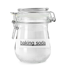 Baking soda in glass jar isolated on white