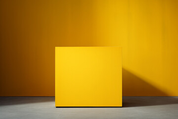 A yellow box is sitting on a yellow wall