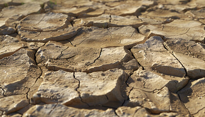 Detailed texture of cracked desert ground, showing depth and shadows