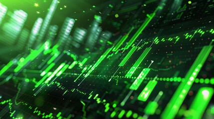 Obraz premium A digital illustration of a bullish stock market trend with green arrows and rising charts