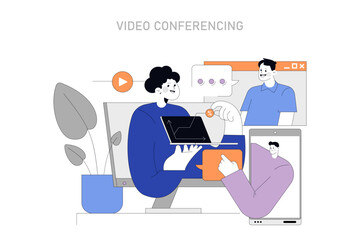 Video Conferencing concept. Vector illustration.
