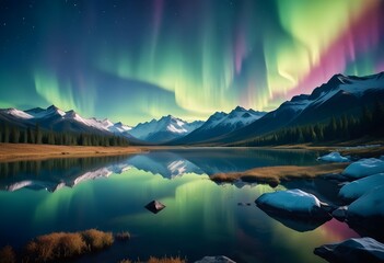 Northern Lights lake water landscape