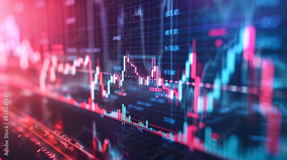 Poster a 3d rendering of a stock market performance graph with positive and negative trends