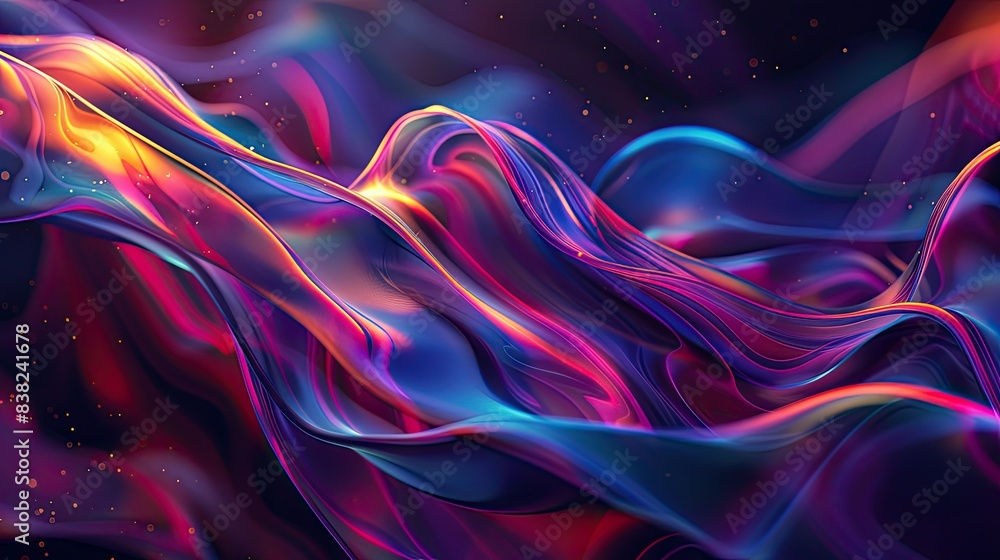 Aufkleber abstract waves of light graphics, flowing in vibrant colors on a dark backdrop, creating dynamic sha