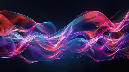Abstract waves of light graphics, flowing in vibrant colors on a dark background, creating a sense of movement