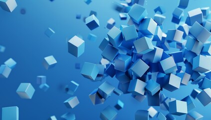 3D render with cubes in blue geometric design