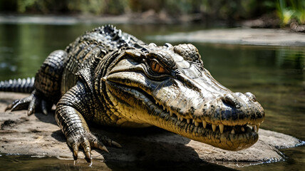 Fototapeta premium Majestic Crocodile Resting by the Water