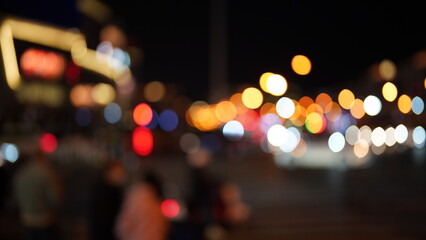 The night street view with the blurred lights on at night