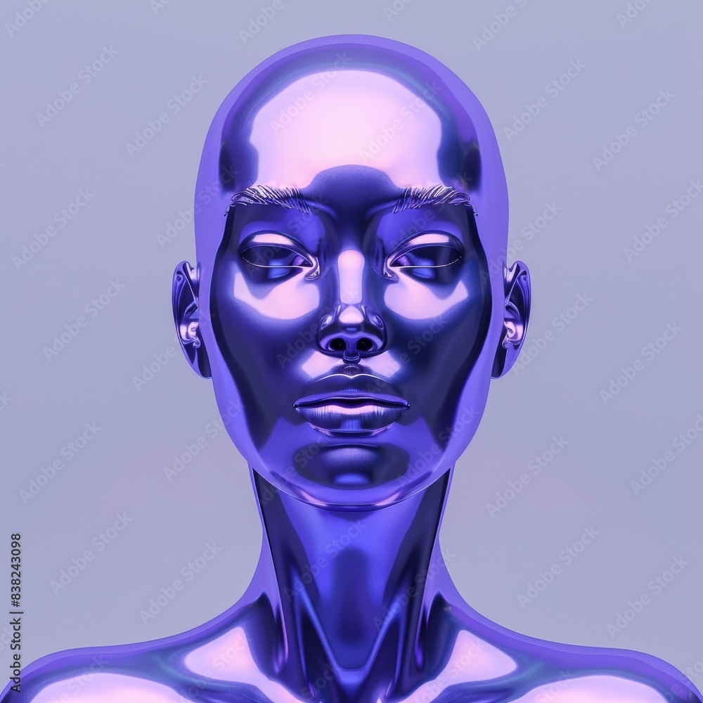 Fototapete iridescent plastic robot or artificial human with neon lights. 3d rendering illustration in sci-fi f