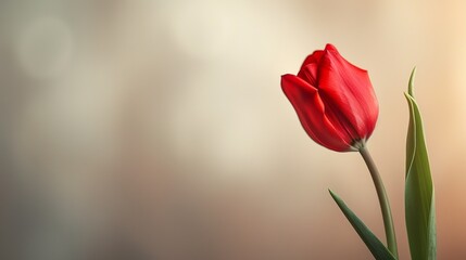 Elegance in Bloom: A Vibrant Red Tulip Against a Soft Background