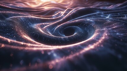 Obraz premium A visualization of gravitational waves, with ripples spreading through the fabric of space-time, originating from a cataclysmic event such as the collision of black holes. shiny, Minimal and Simple,