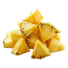 Freshly cut pineapple chunks,  ripe and ready to eat. The juicy fruit is perfect for snacks, salads, or desserts.
