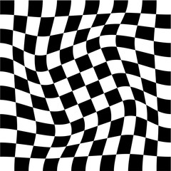 Wavy optical illusion checker pattern background, trippy checkerboard