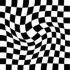 Wavy optical illusion checker pattern background, trippy checkerboard