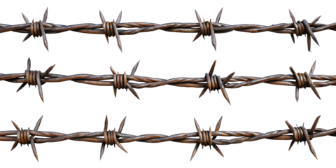 Set of barbed wires cut out highly detailed isolated on transparent background PNG file