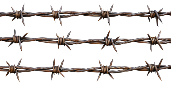 Set of barbed wires cut out highly detailed isolated on transparent background PNG file