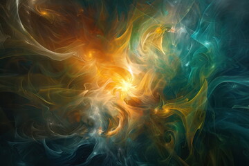 Fototapeta premium abstract background, golden shapes in cool blues and green, wave wallpaper, patterns lines and swirling shape