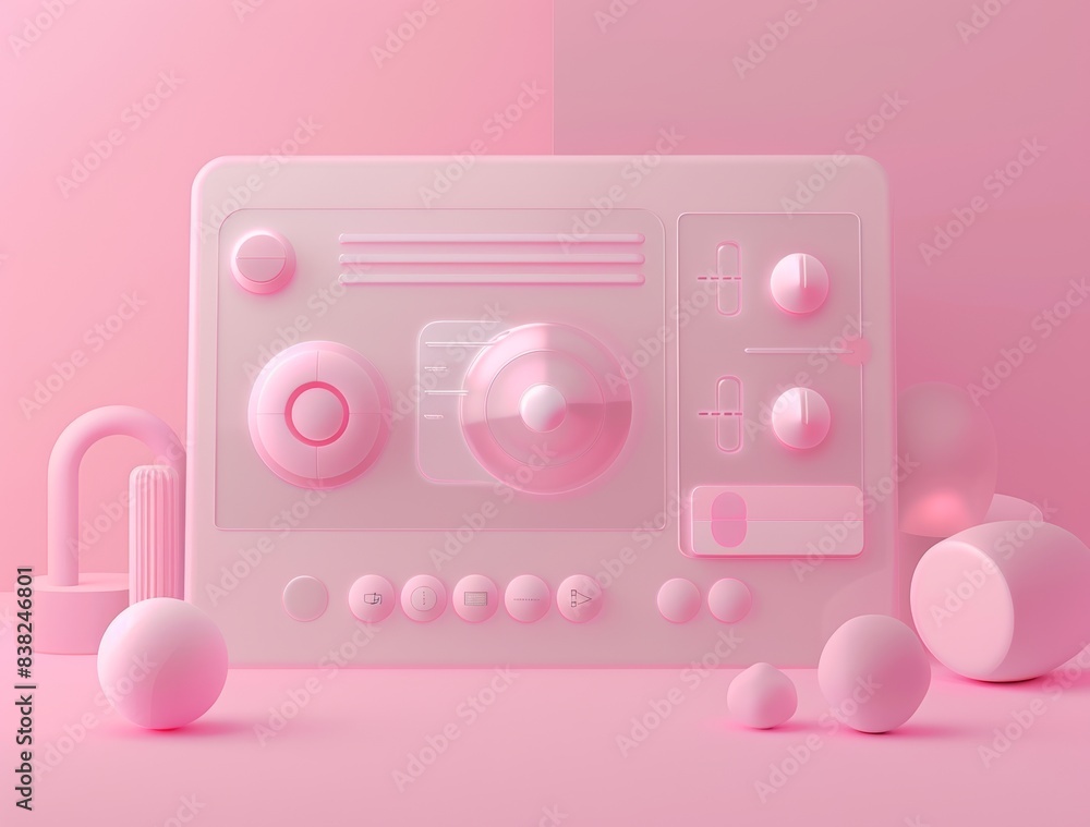 Poster 3d rendering of a photo editing software screen isolated on a white background.
