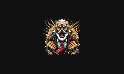 old man angry with background splash vector artwork design