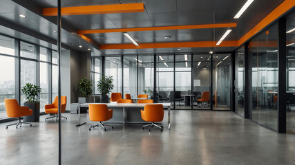 Obraz premium Beautiful background of a light modern office interior with and beautiful lighting views.