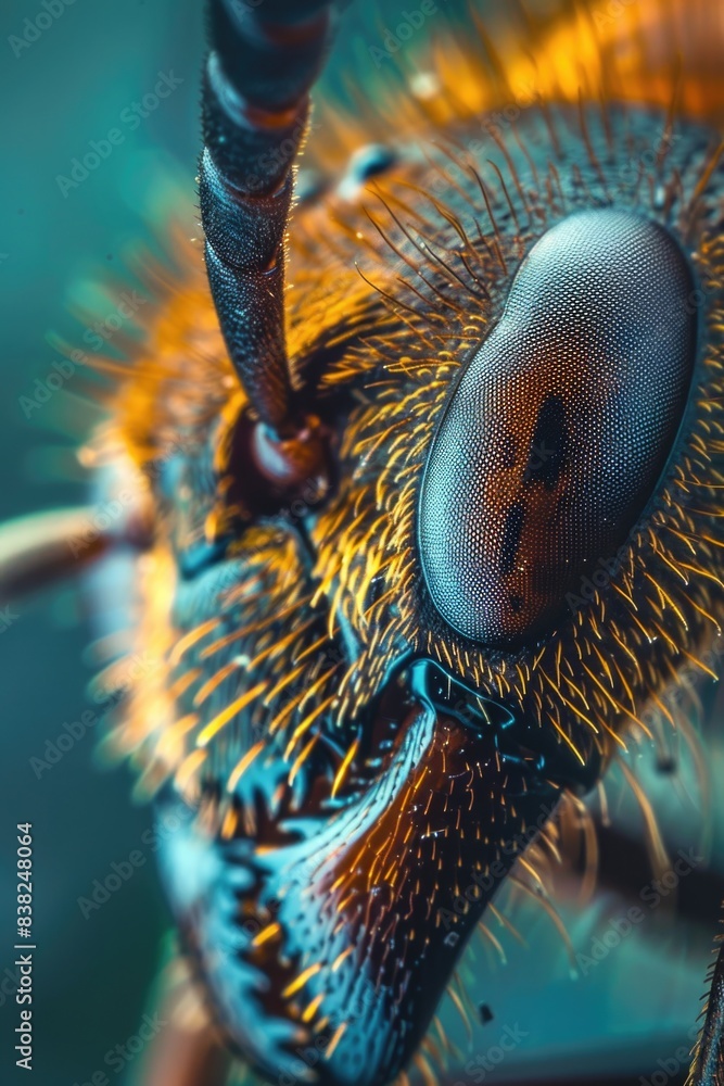 Poster a detailed view of a bug's facial features