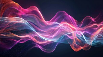 Dynamic graphic light waves, flowing and intertwining on a dark background, vibrant and mesmerizing