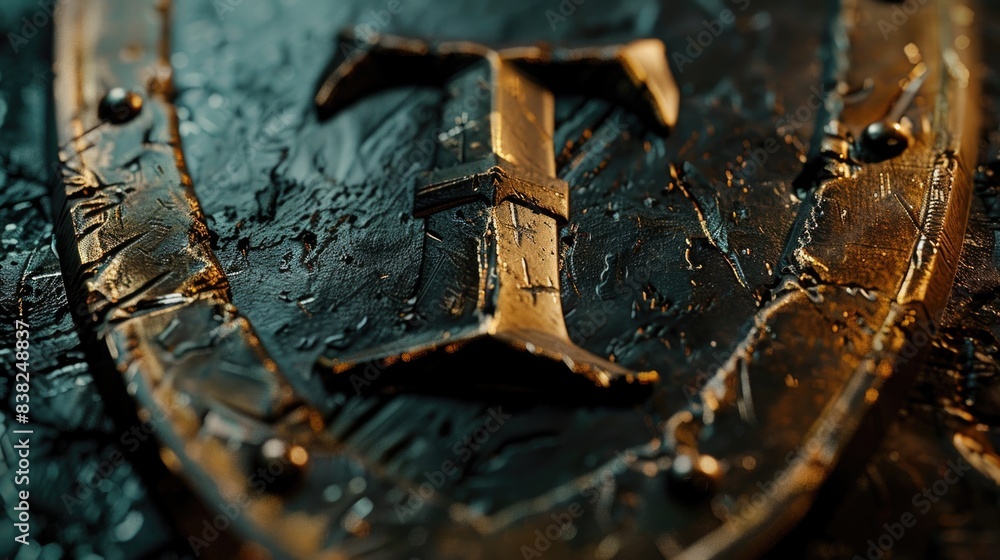 Poster Close-up view of a metal object sitting on a table, suitable for use in various contexts such as product photography or interior design