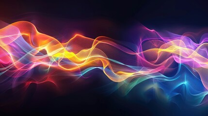 Obraz premium Dynamic graphic waves of light in bright colors, creating flowing patterns on a dark background