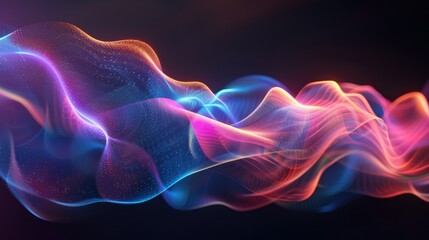 Fototapeta premium Elegant graphic light waves, intertwining and flowing in various colors on a dark backdrop