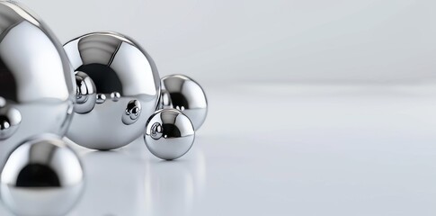 3D render illustration of shiny metal spheres on a gray background.