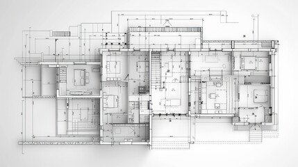 architectural house plan blueprint detailed technical drawing for construction project