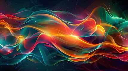 Fototapeta premium Elegant graphic waves of light in bright colors, flowing and forming intricate patterns on a dark backdrop