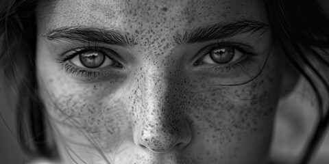 Fototapeta premium Close-up portrait of a woman with freckles, suitable for use in beauty and lifestyle imagery