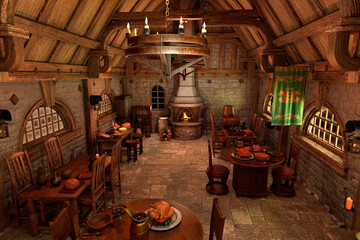 3D Rendering Medieval Tavern