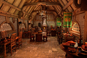 3D Rendering Medieval Tavern